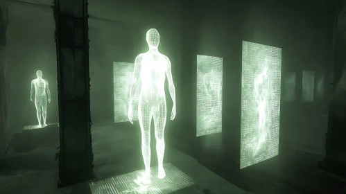 Futuristic Wireframe Human in Digital Space