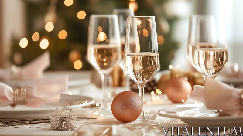 Elegant Christmas Table with Sparkling Wine AI Image