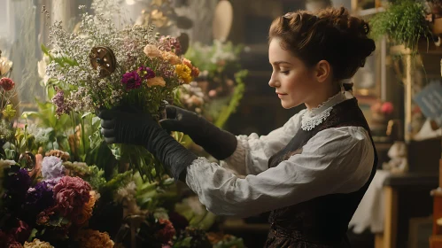 Woman Creating a Flower Bouquet