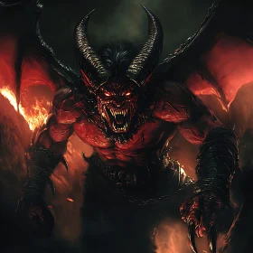 Horrific Demon With Wings and Horns