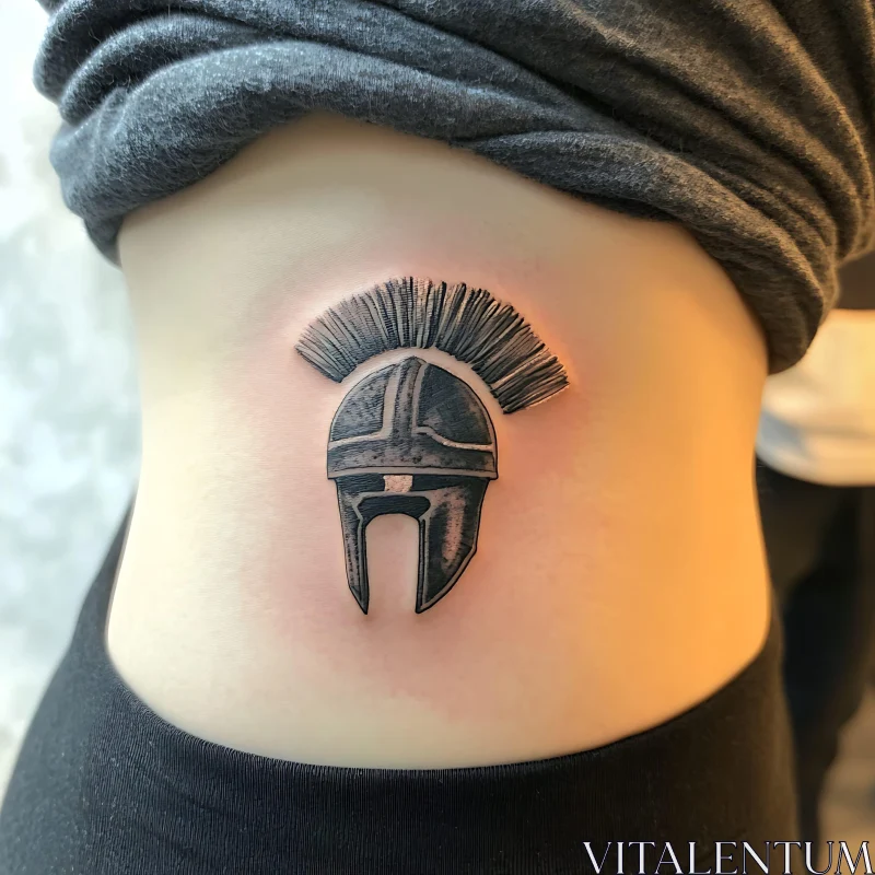 Spartan Helmet Tattoo on Rib AI Image