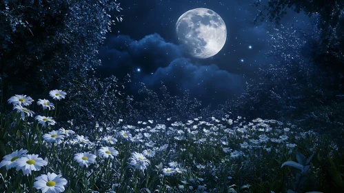 Floral Meadow in the Moonlight