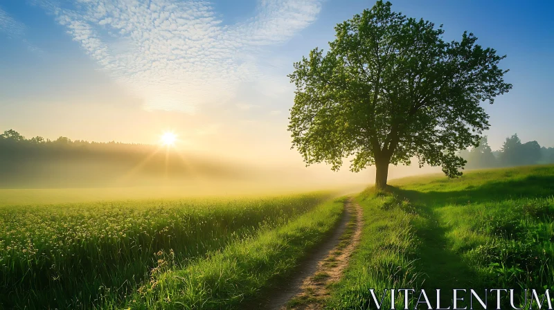 AI ART Lone Tree at Sunrise