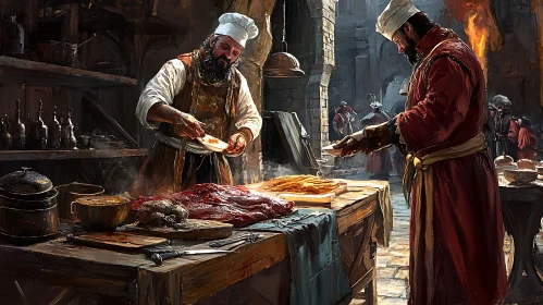 Chefs at Work in Medieval Kitchen