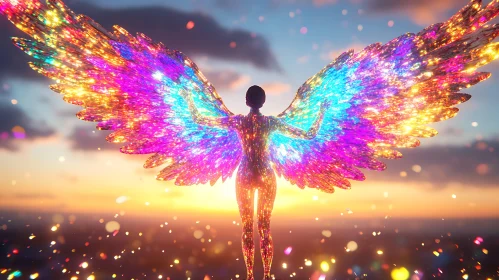 Ethereal Angel with Multicolored Wings