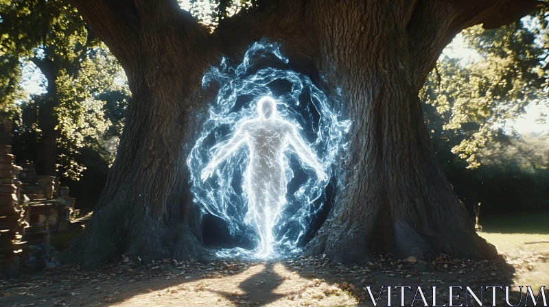 AI ART Glowing Figure in Tree Portal