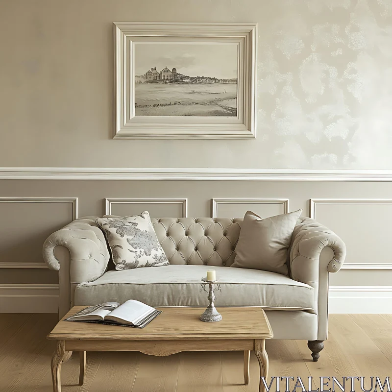 Classic Interior Design with Tufted Sofa AI Image