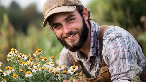 Happy Gardener with Daisies