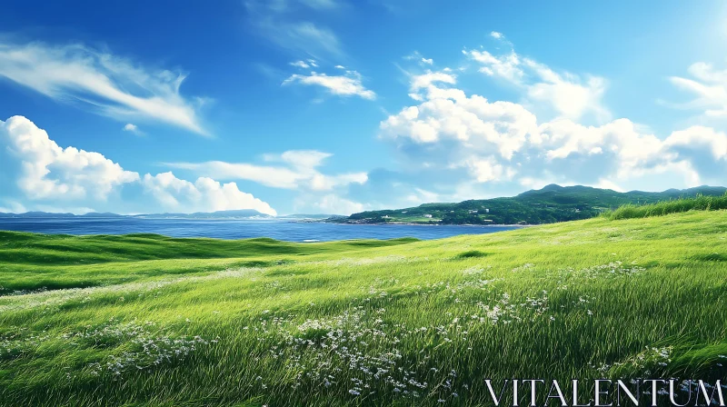 AI ART Scenic Green Field Meets the Ocean