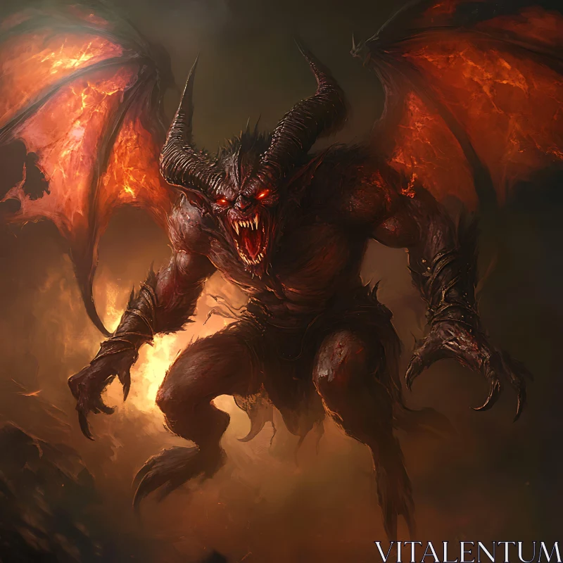 AI ART Infernal Creature with Horns and Wings