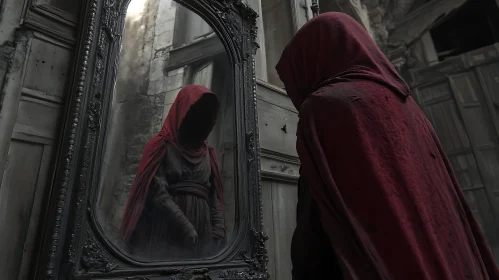 Red Hooded Figure and the Mirror