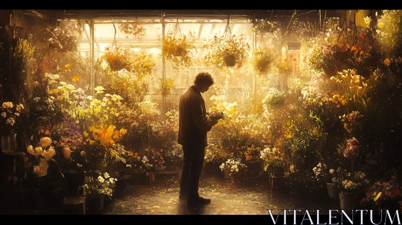 Man in Flower Shop AI Image