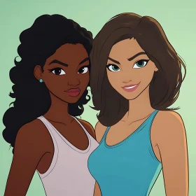 Two Women Cartoon Portrait