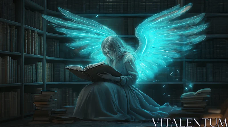 AI ART Luminous Angel Reading Book