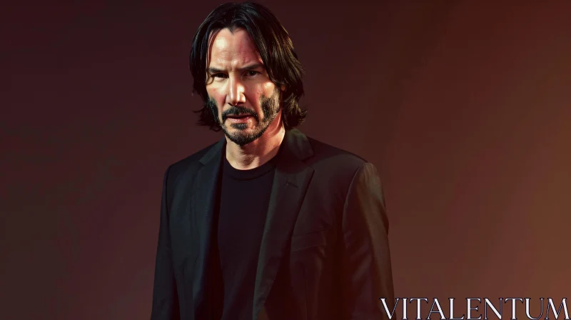 Intriguing Portrait of Keanu Reeves in a Black Suit AI Image