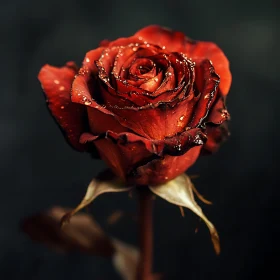 Detailed Red Rose with Dew Drops