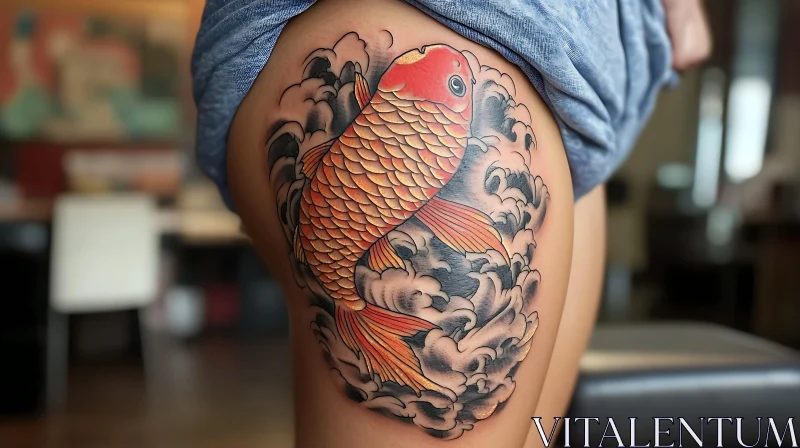 Colorful Koi Fish Tattoo with Japanese Wave Design AI Image