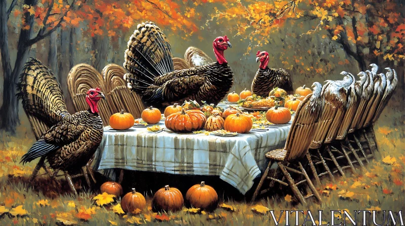 Thanksgiving Turkeys Feast Painting AI Image