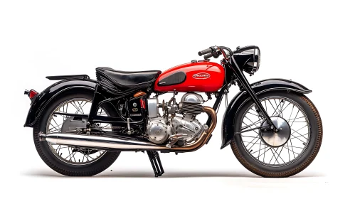 Vintage Red Motorcycle on White Backdrop