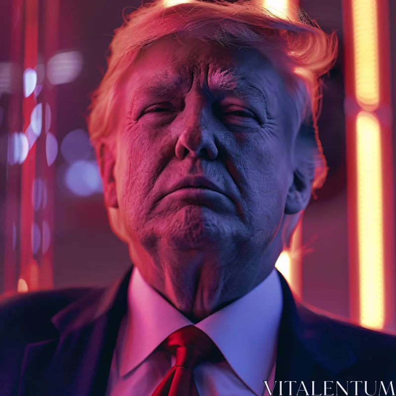 Donald Trump Illuminated by Neon Lights AI Image