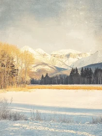 Winter Mountain Scenery with Snow Covered Field