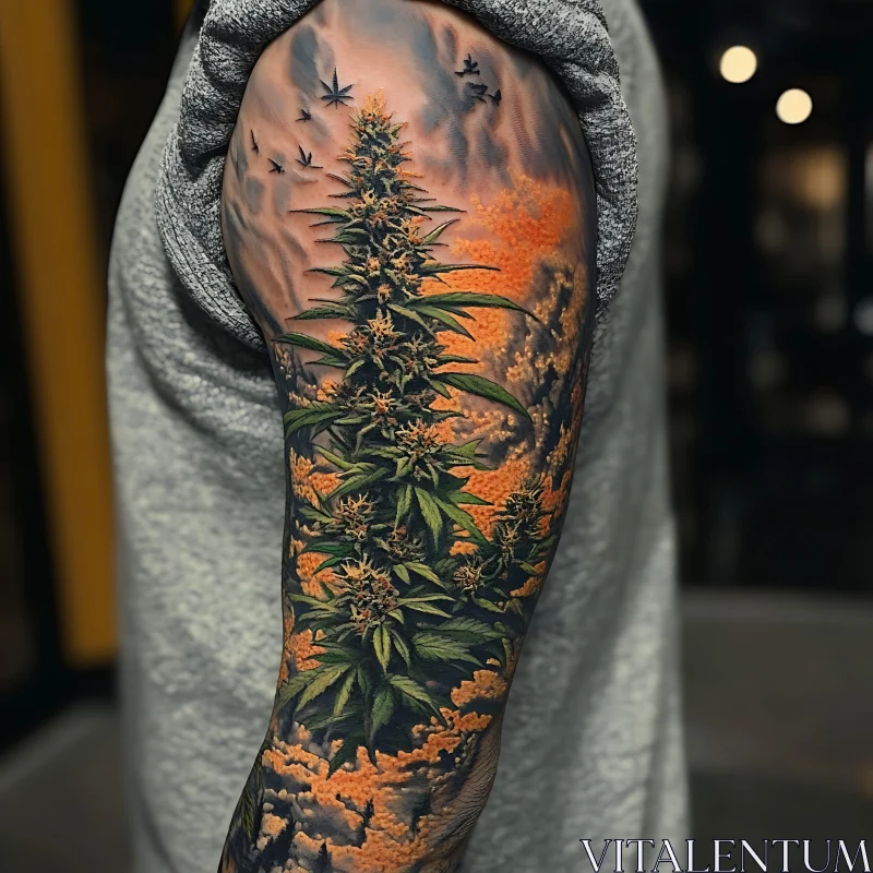 Cannabis Plant Arm Tattoo Art AI Image