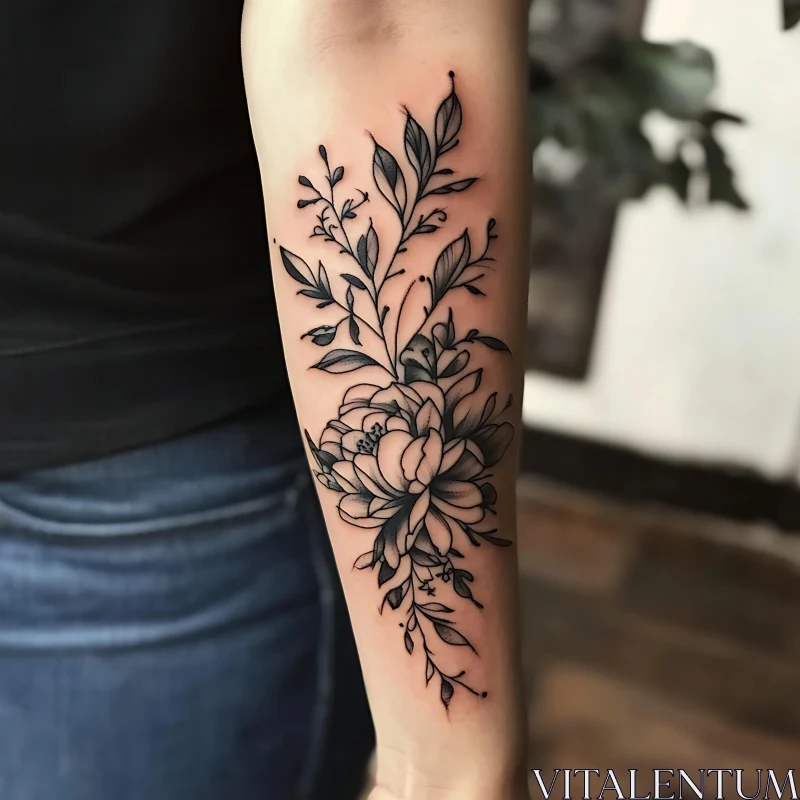 Intricate Botanical Tattoo Design AI Image