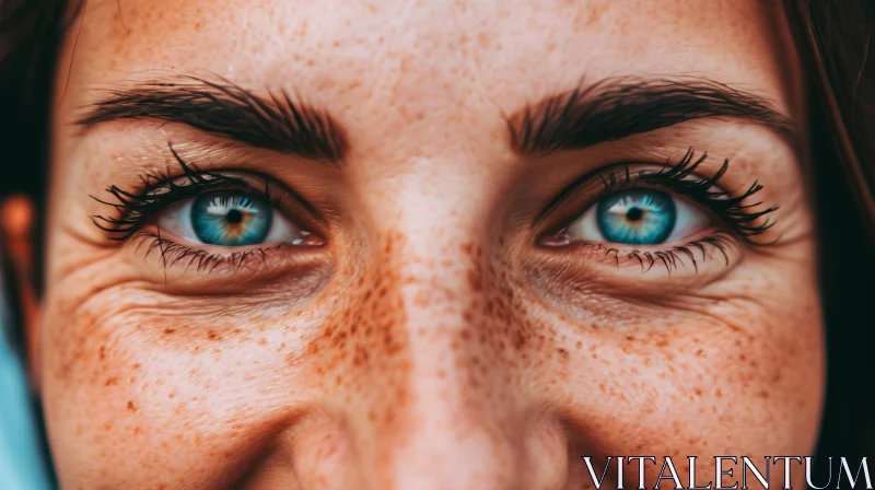 Captivating Portrait of a Woman with Blue Eyes | Close-up Photography AI Image