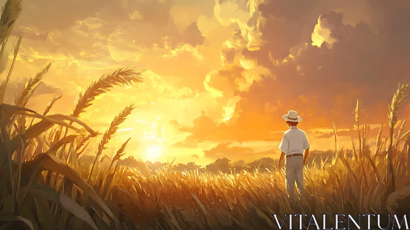 AI ART Golden Wheat Field at Sunset