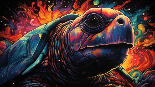 Colorful Turtle in Neo-Pop Cosmic Landscape
