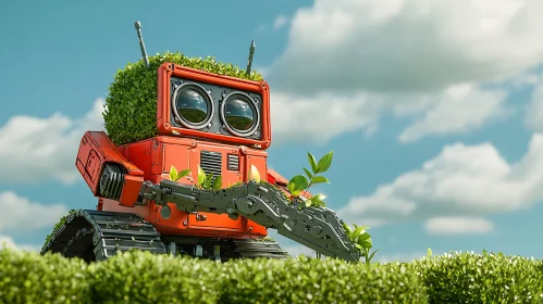 Whimsical Robot in a Green Garden