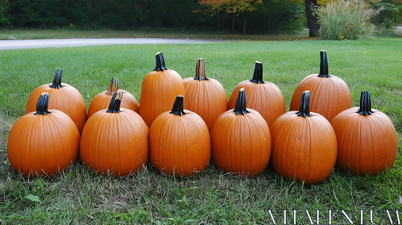 Autumnal Pumpkins on the Lawn AI Image