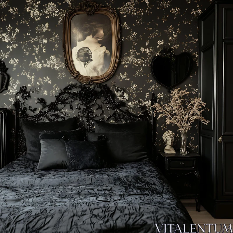 AI ART Dark and Elegant Bedroom Interior