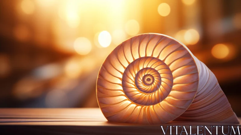 Luminous Nautilus Shell on Wooden Board - 3D Art AI Image
