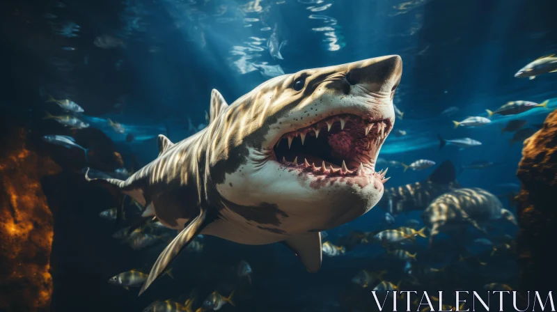 Majestic White Shark in the Ocean Depths - Artistic Rendering AI Image