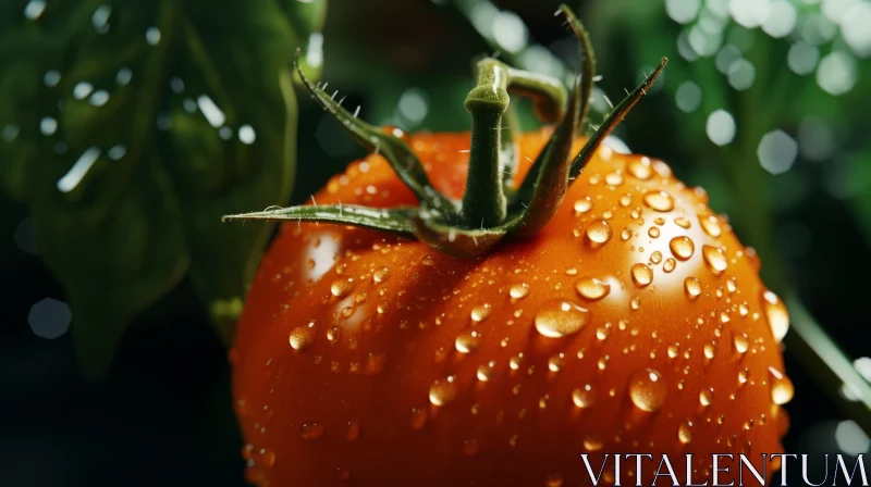 Rain-kissed Tomato: A Testament to Sustainable Farming and Detailed Perfection AI Image