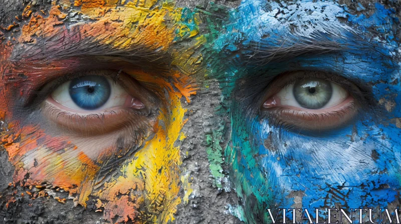 Vibrant Multicolored Face Paint Close-Up AI Image