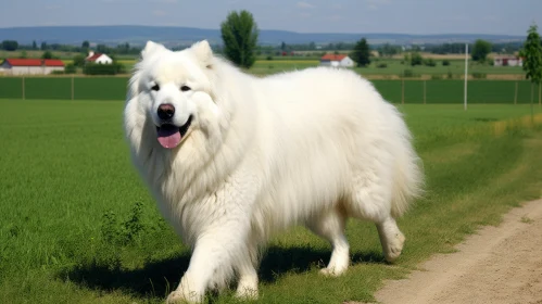 White Dog Strolling in Field: An Artistic Interpretation