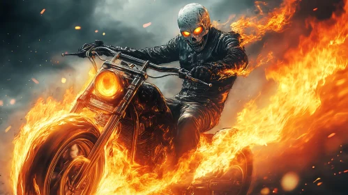 Flaming Motorcycle Rider with Skull