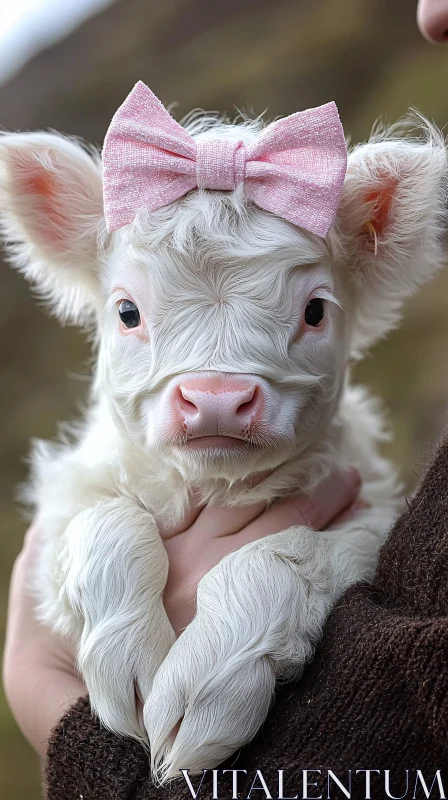 White Calf with Pink Bow AI Image