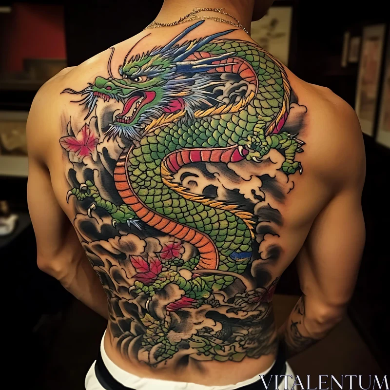 Vivid Dragon Tattoo Covering Entire Back AI Image