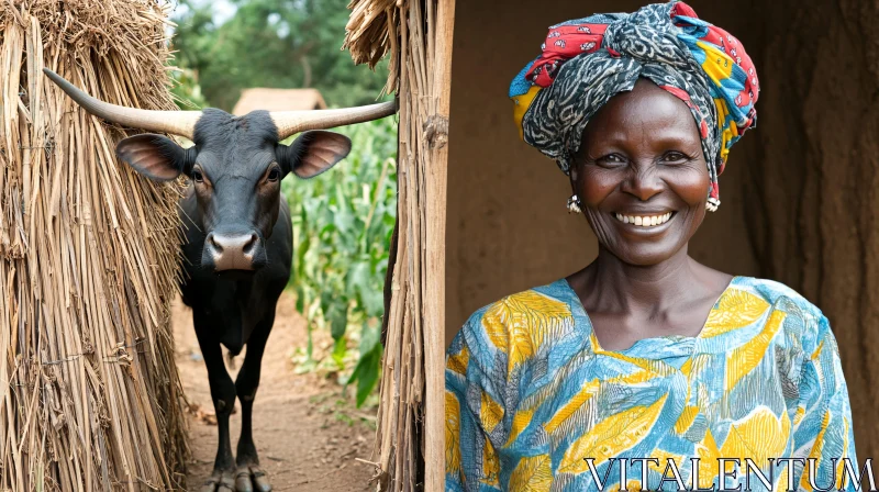 Rural Life: Woman and Cow AI Image