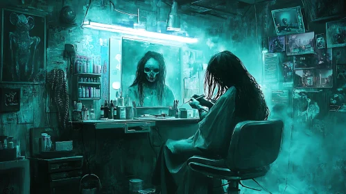 Teal Nightmare: A Haunting Reflection