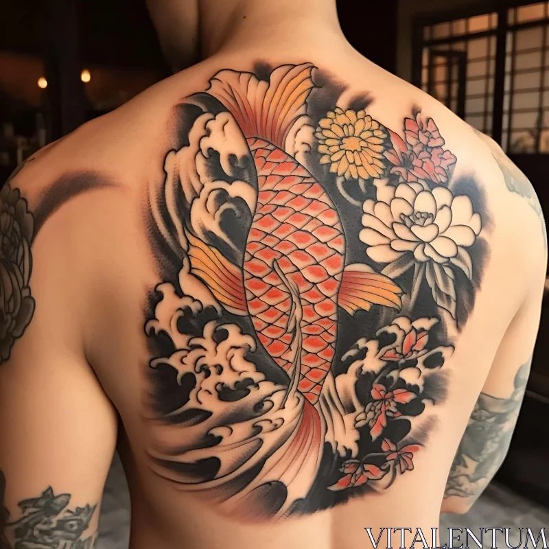 AI ART Japanese Koi Fish Tattoo with Floral Design