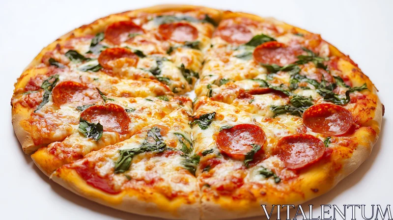 Pepperoni, Cheese, and Spinach Pizza AI Image