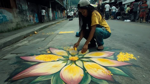 Woman Creates Floral Street Art