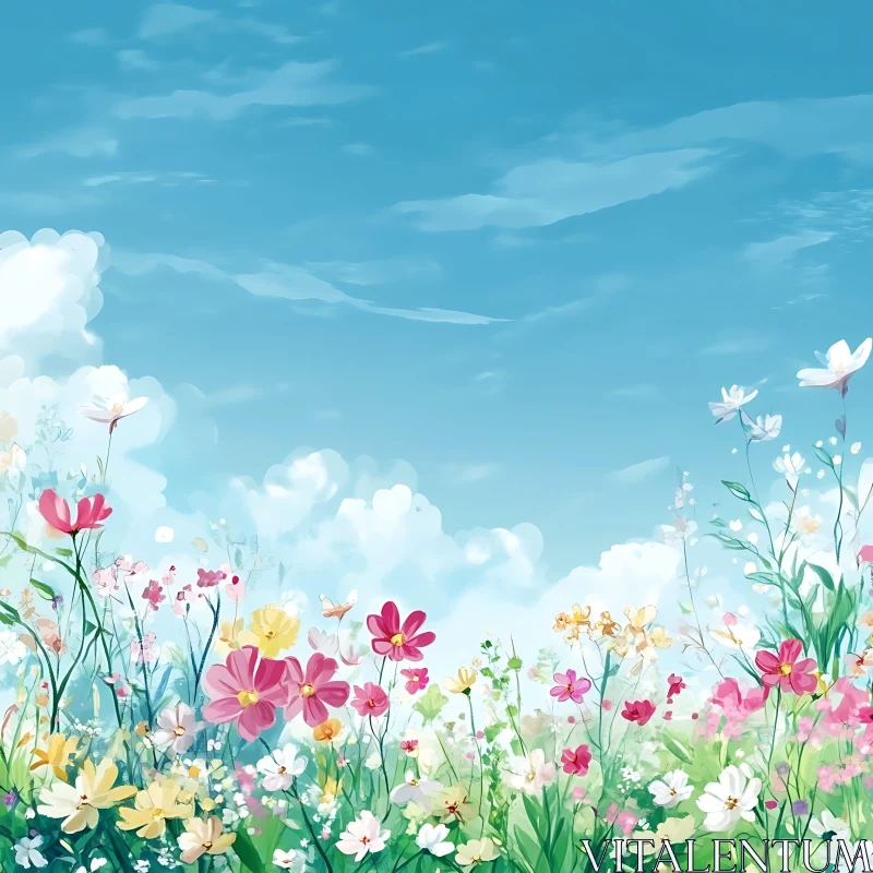 AI ART Floral Meadow Under the Blue Sky