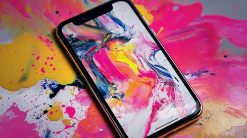 Vibrant Paint Splash on Mobile Screen