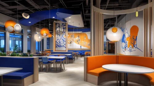 Stylish Restaurant with Blue and Orange Decor