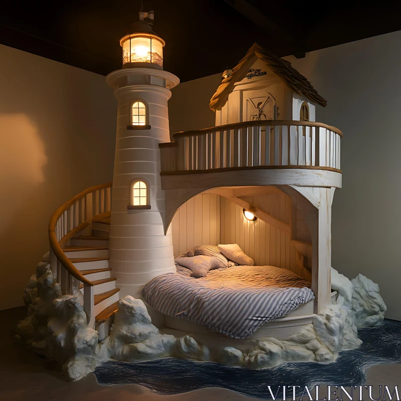 AI ART Whimsical Lighthouse Bed Design